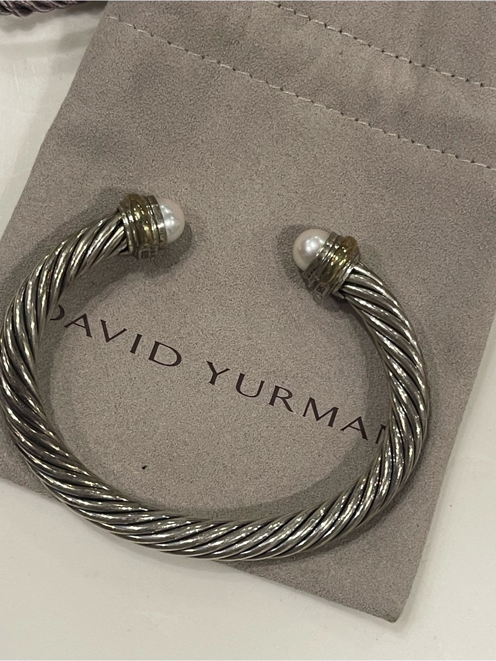 David Yurman Silver Cable Cuff with Pearl and Gold Accents